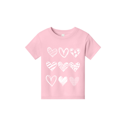 Hearts Apparel design on approved toddler Pink T-shirt, front view.