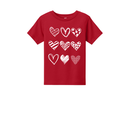 Hearts Apparel design on approved Toddler Red T-shirt, front view.