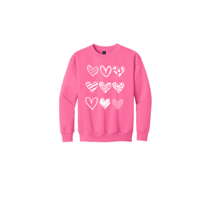 Hearts Apparel on approved youth crewneck in Pink, front view.