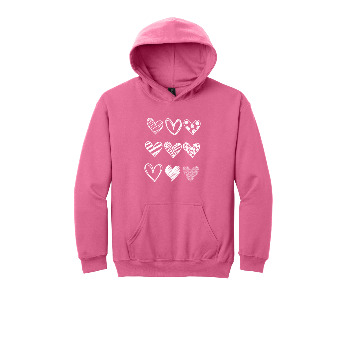 Hearts Apparel on approved youth hoodie in Pink, front view.