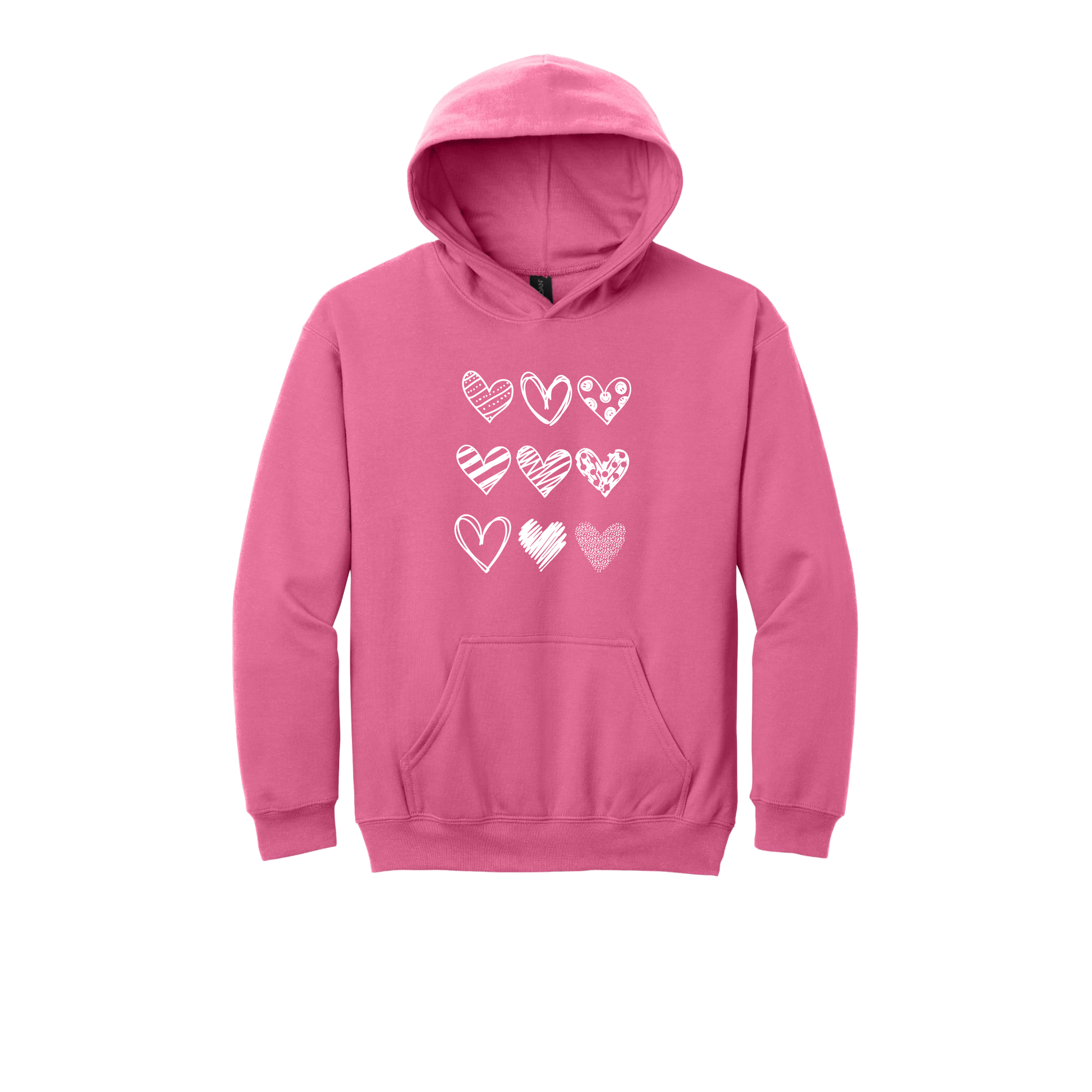 Hearts Apparel on approved youth hoodie in Pink, front view.