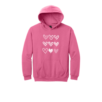 Hearts Apparel on approved youth hoodie in Pink, front view.