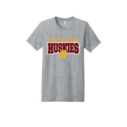 Pillager Huskies school-spirit design on Heather Athletic Gray adult T-Shirt, front view.