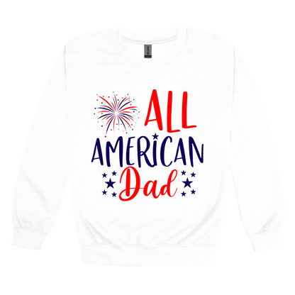 Dad design on White adult Crewneck, front view.