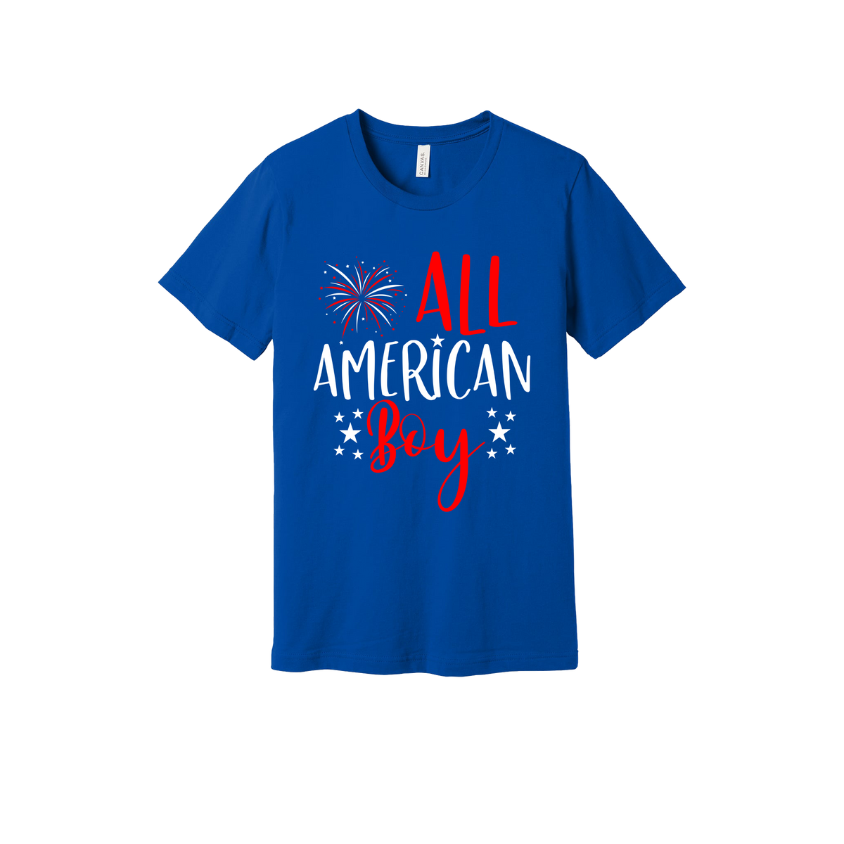 Boy design on Royal Blue adult T-Shirt, front view.