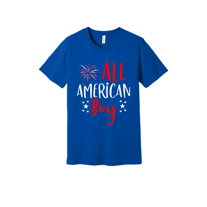 Boy design on Royal Blue adult T-Shirt, front view.