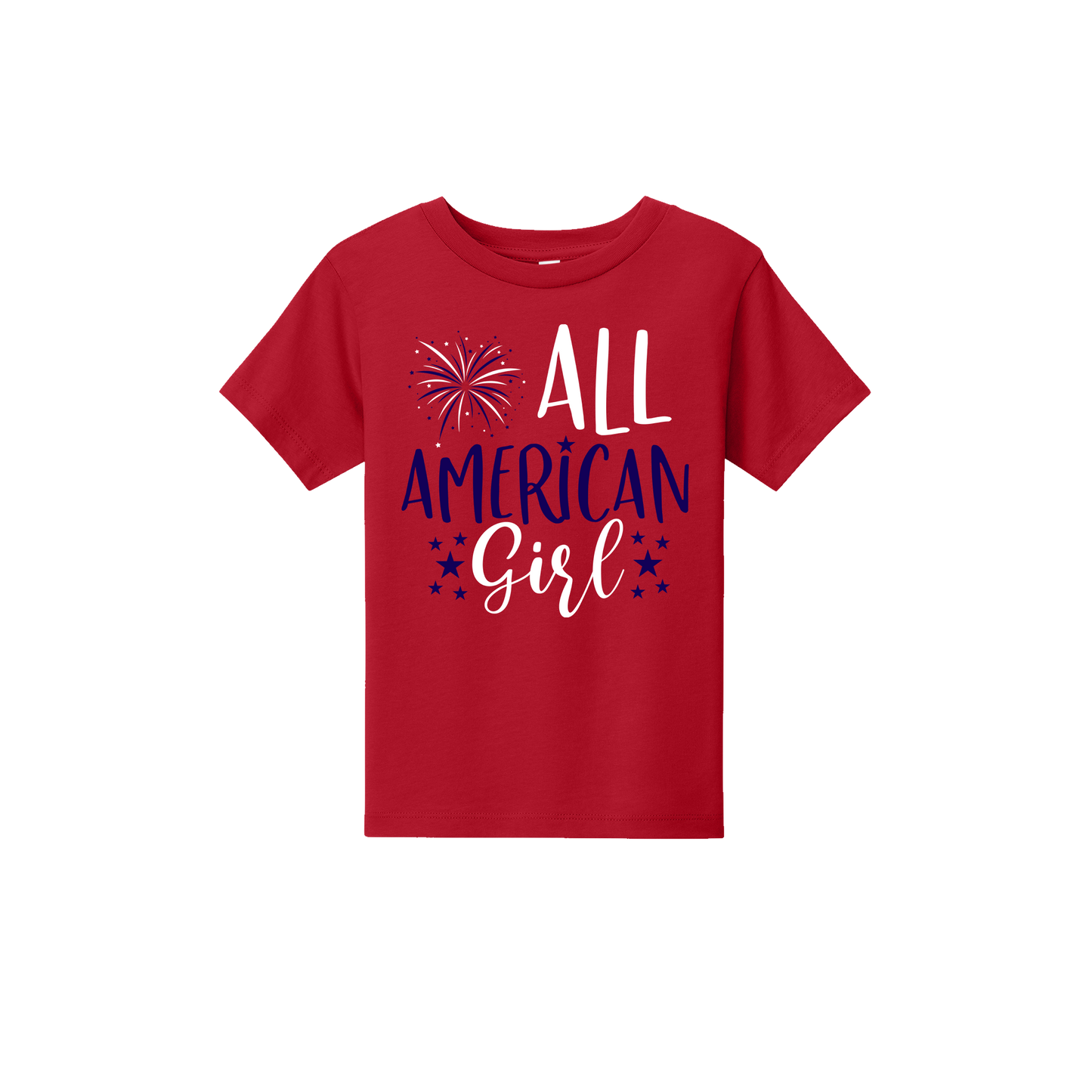 Girl design on Red Toddler T-Shirt, front view.
