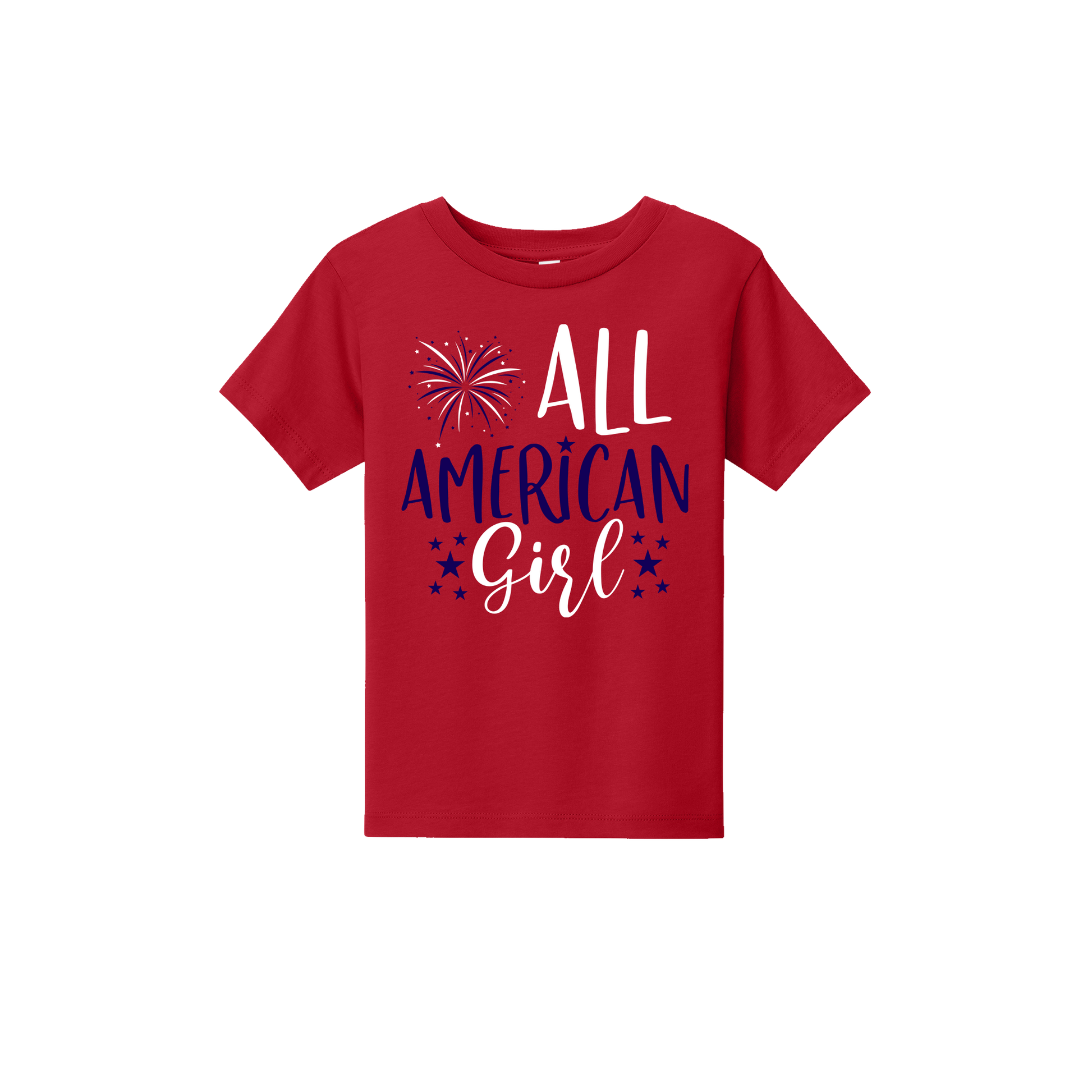 Girl design on Red Toddler T-Shirt, front view.