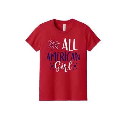 Girl design on Red Youth T-Shirt, front view.