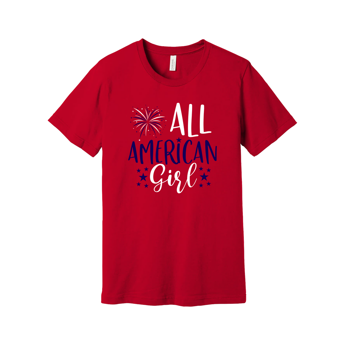 Girl design on Red adult T-Shirt, front view.