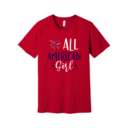 Girl design on Red adult T-Shirt, front view.