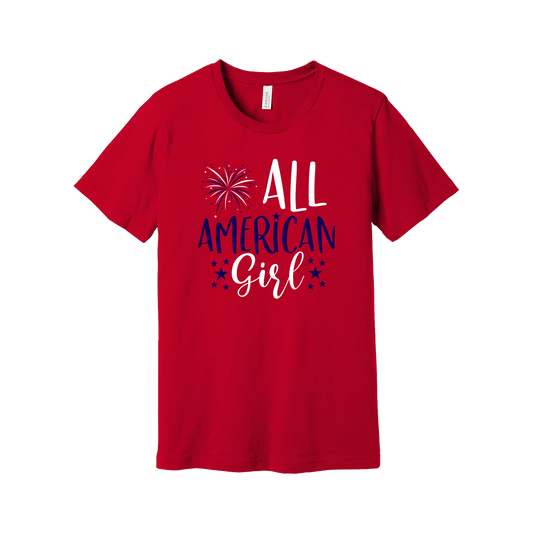 Girl design on Red adult T-Shirt, front view.