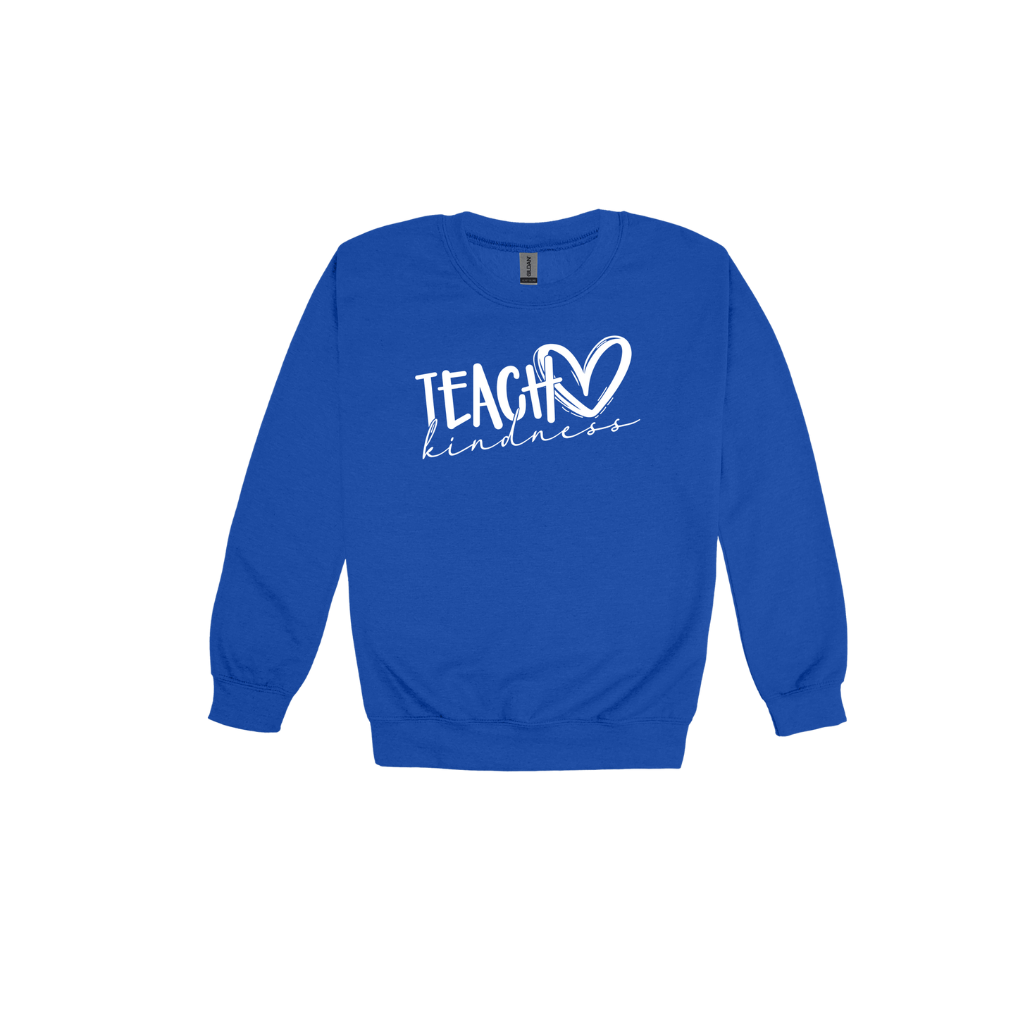 Teach Kindness Heart Outline Apparel — Royal Blue adult Crewneck front