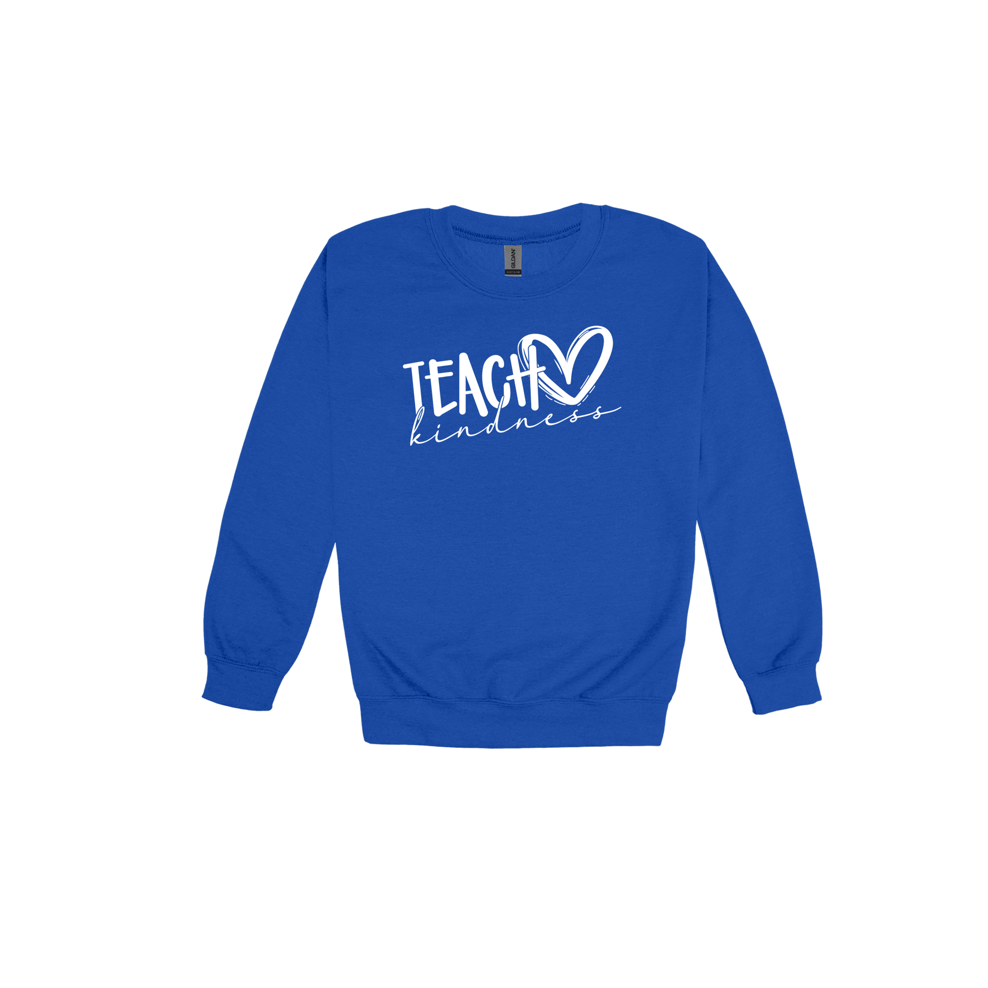 Teach Kindness Heart Outline Apparel — Royal Blue adult Crewneck front