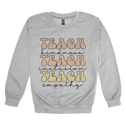 Teach Kindness Empathy Bubble Letter Apparel — Sport Gray adult Crewneck front