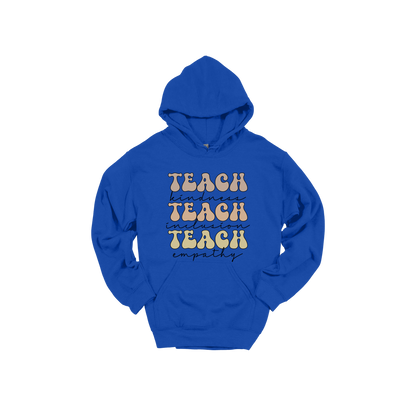 Teach Kindness Empathy Bubble Letter Apparel — Royal Blue adult Hoodie front