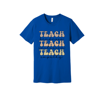 Teach Kindness Empathy Bubble Letter Apparel — Royal Blue adult T-Shirt front