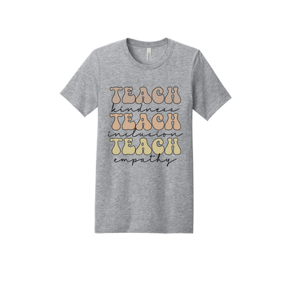 Teach Kindness Empathy Bubble Letter Apparel — Heather Athletic Gray adult T-Shirt front