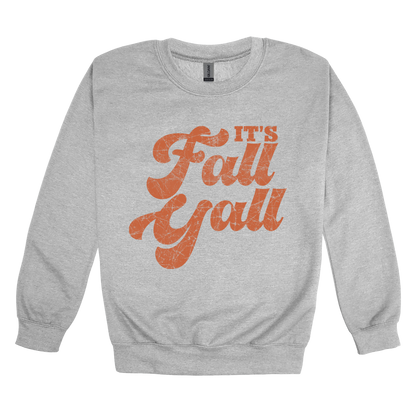 It's Fall Y'all design on Sport Gray adult Crewneck, front view.