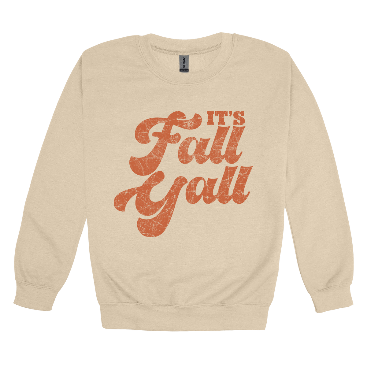 It's Fall Y'all design on Sand adult Crewneck, front view.