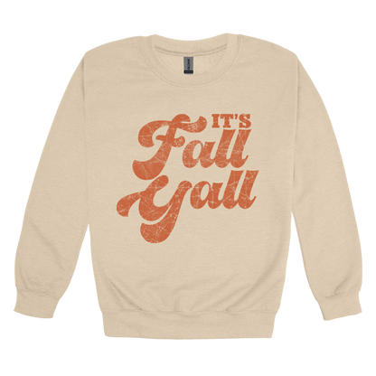 It's Fall Y'all design on Sand adult Crewneck, front view.