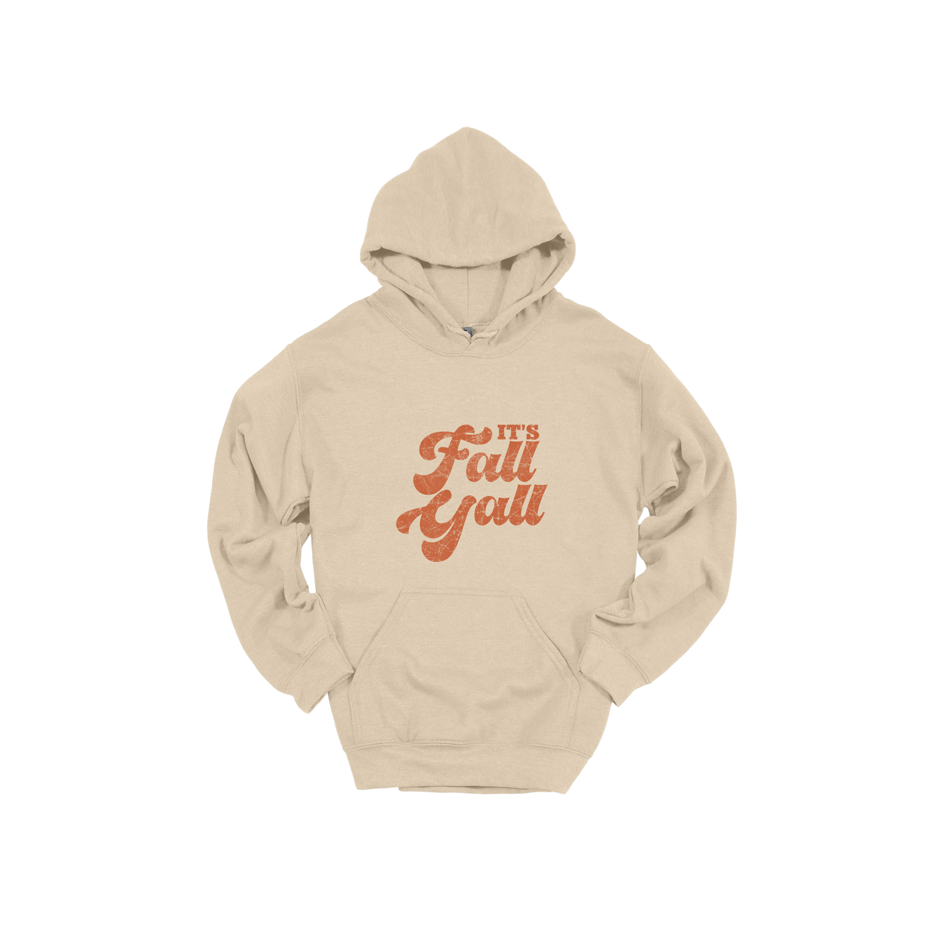 It's Fall Y'all design on Sand adult Hoodie, front view.