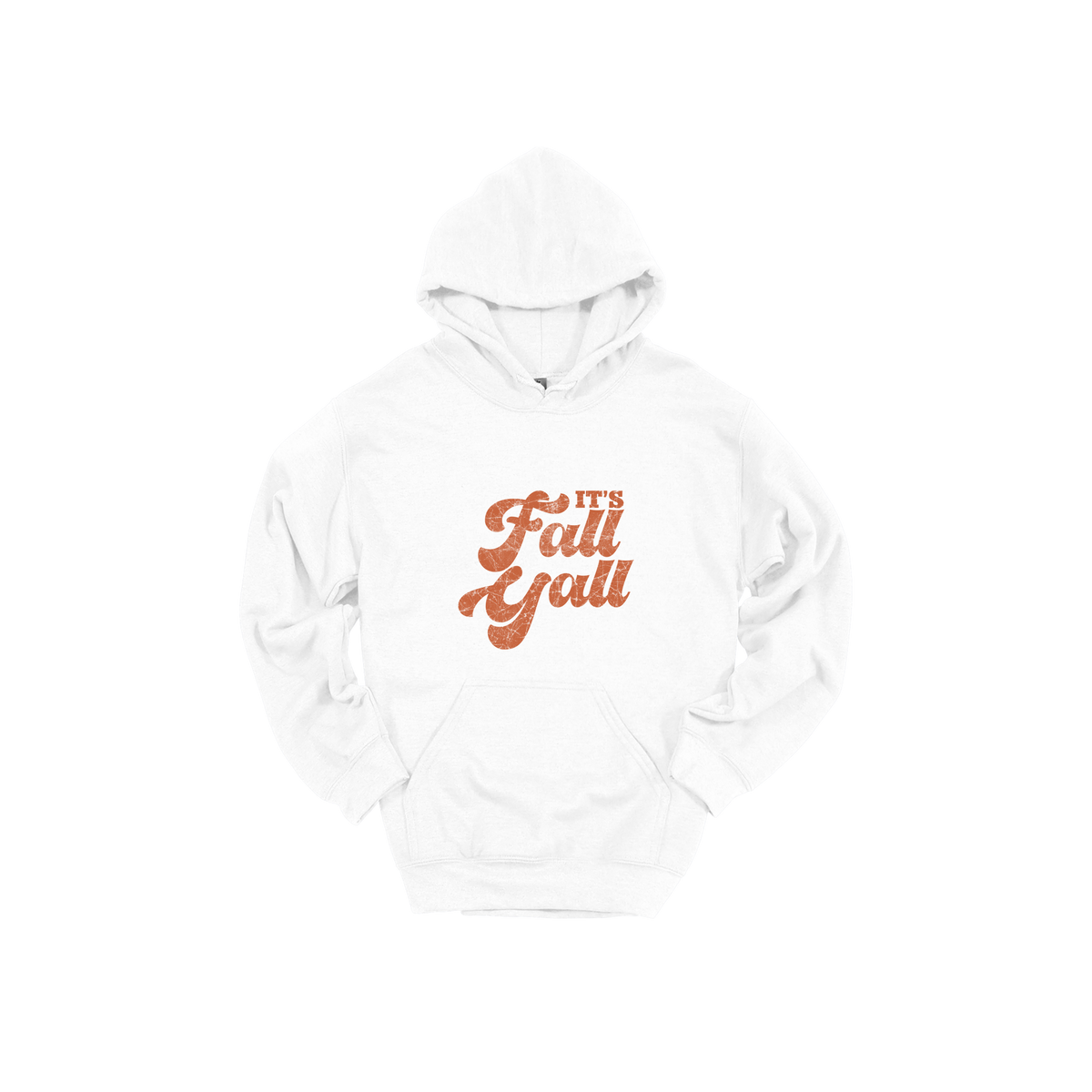 It's Fall Y'all design on White adult Hoodie, front view.
