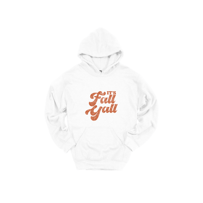 It's Fall Y'all design on White adult Hoodie, front view.
