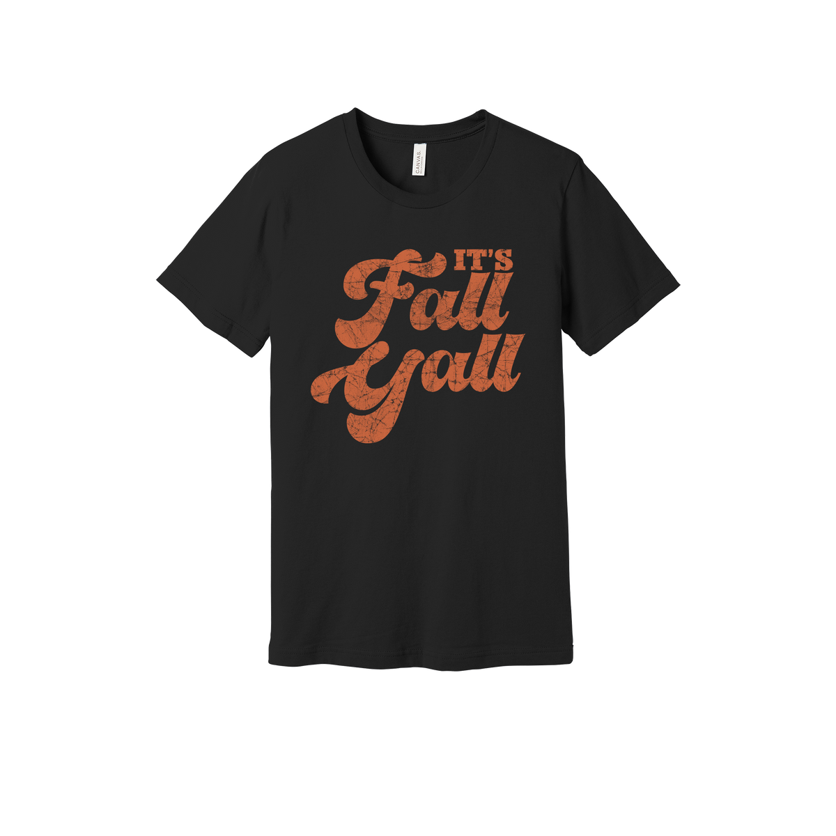 It's Fall Y'all design on Black adult T-Shirt, front view.