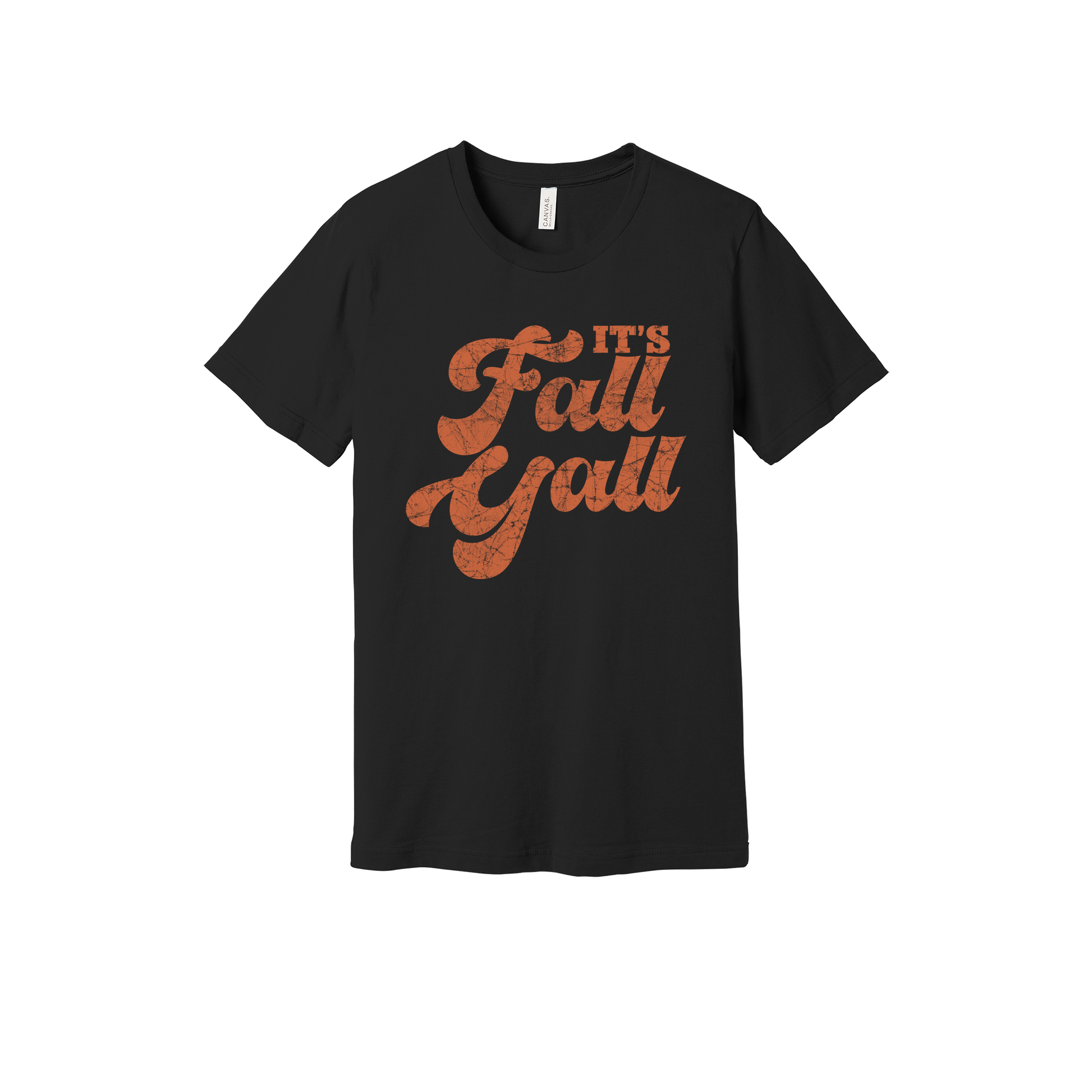 It's Fall Y'all design on Black adult T-Shirt, front view.