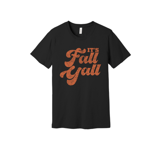 It's Fall Y'all design on Black adult T-Shirt, front view.