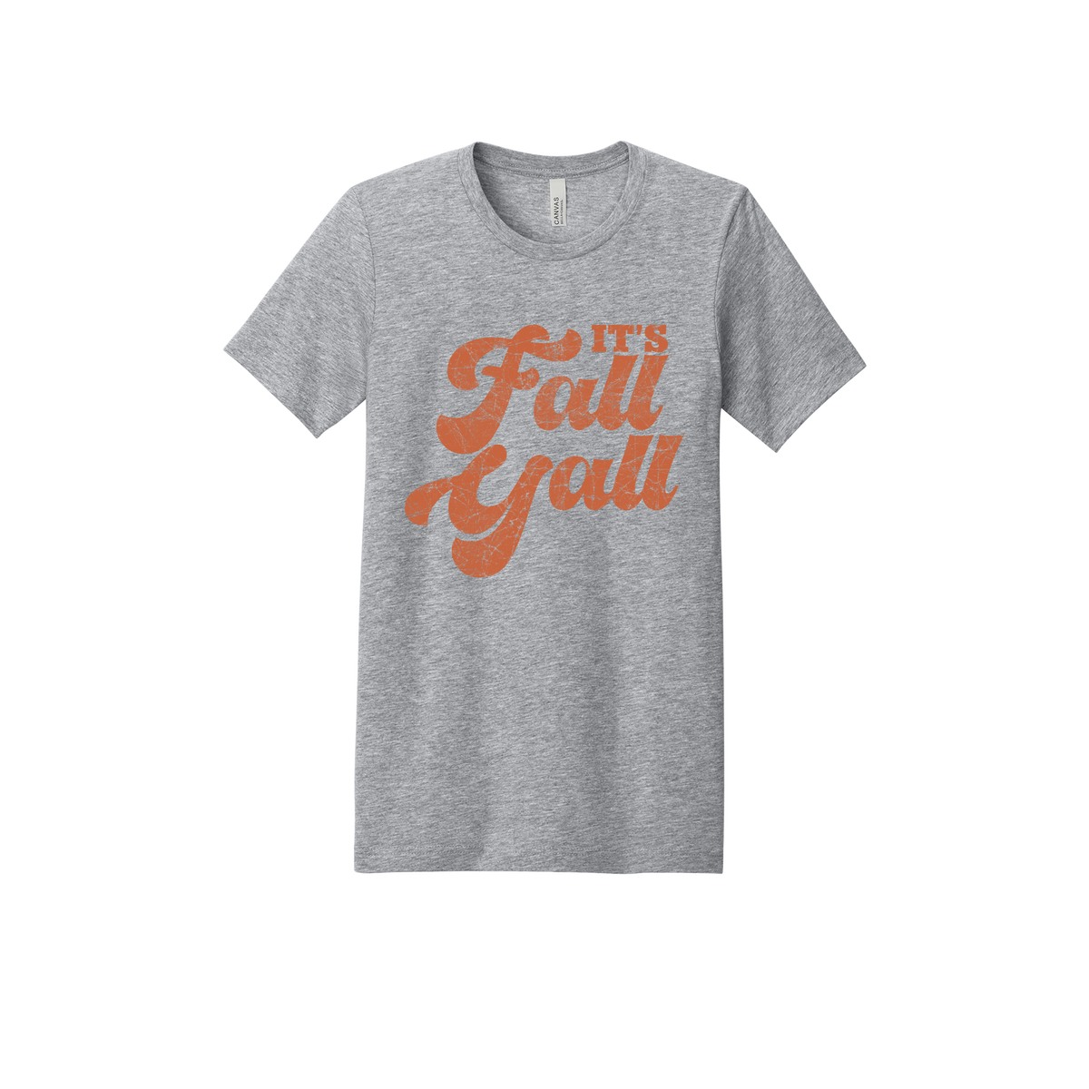 It's Fall Y'all design on Heather Athletic Gray adult T-Shirt, front view.
