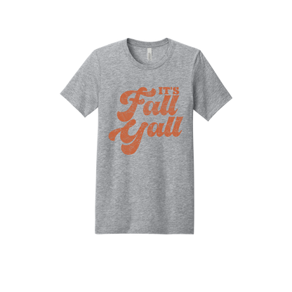 It's Fall Y'all design on Heather Athletic Gray adult T-Shirt, front view.