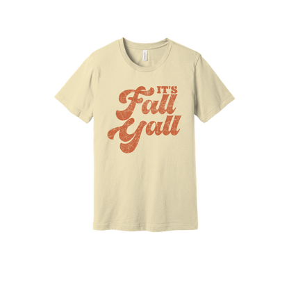 It's Fall Y'all design on Natural adult T-Shirt, front view.