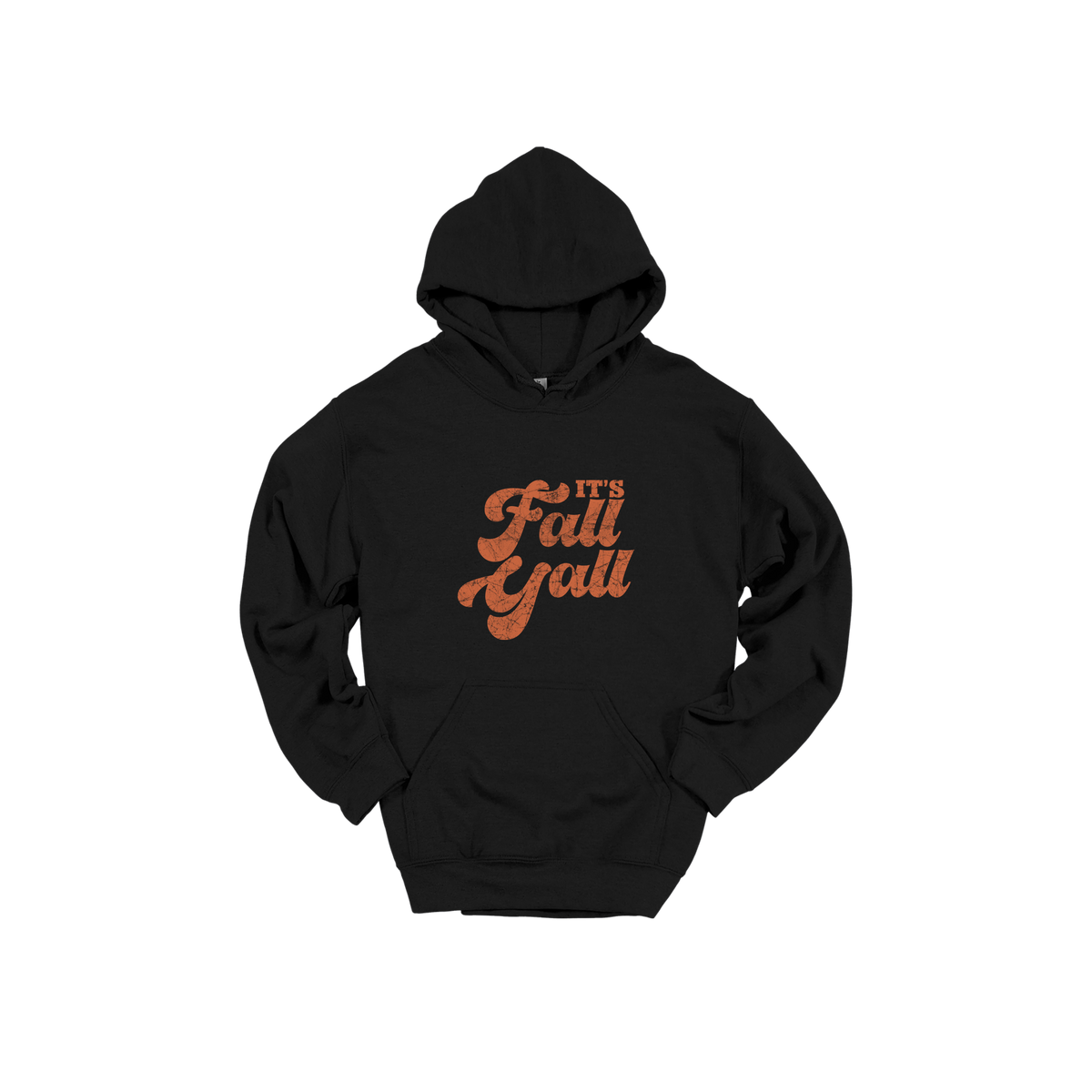 It's Fall Y'all design on Black adult Hoodie, front view.