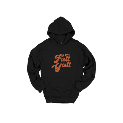 It's Fall Y'all design on Black adult Hoodie, front view.