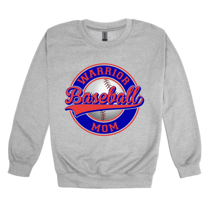 Warrior Baseball Mom design on Sport Gray adult Crewneck, front view.