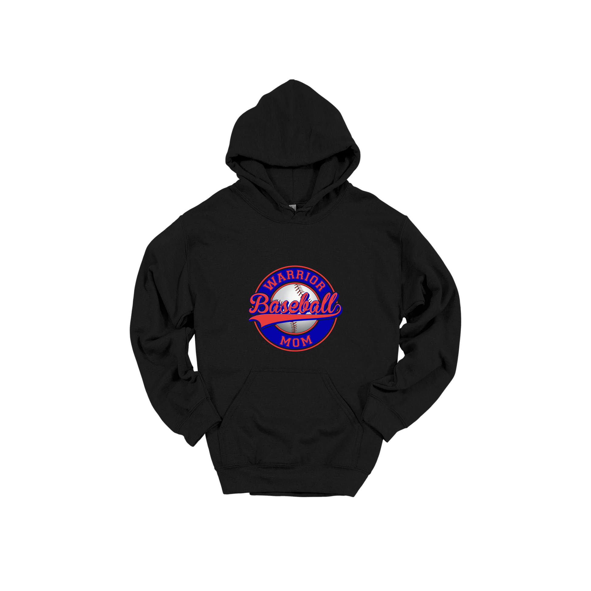 Warrior Baseball Mom design on Black adult Hoodie, front view.