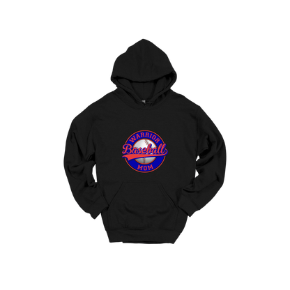 Warrior Baseball Mom design on Black adult Hoodie, front view.