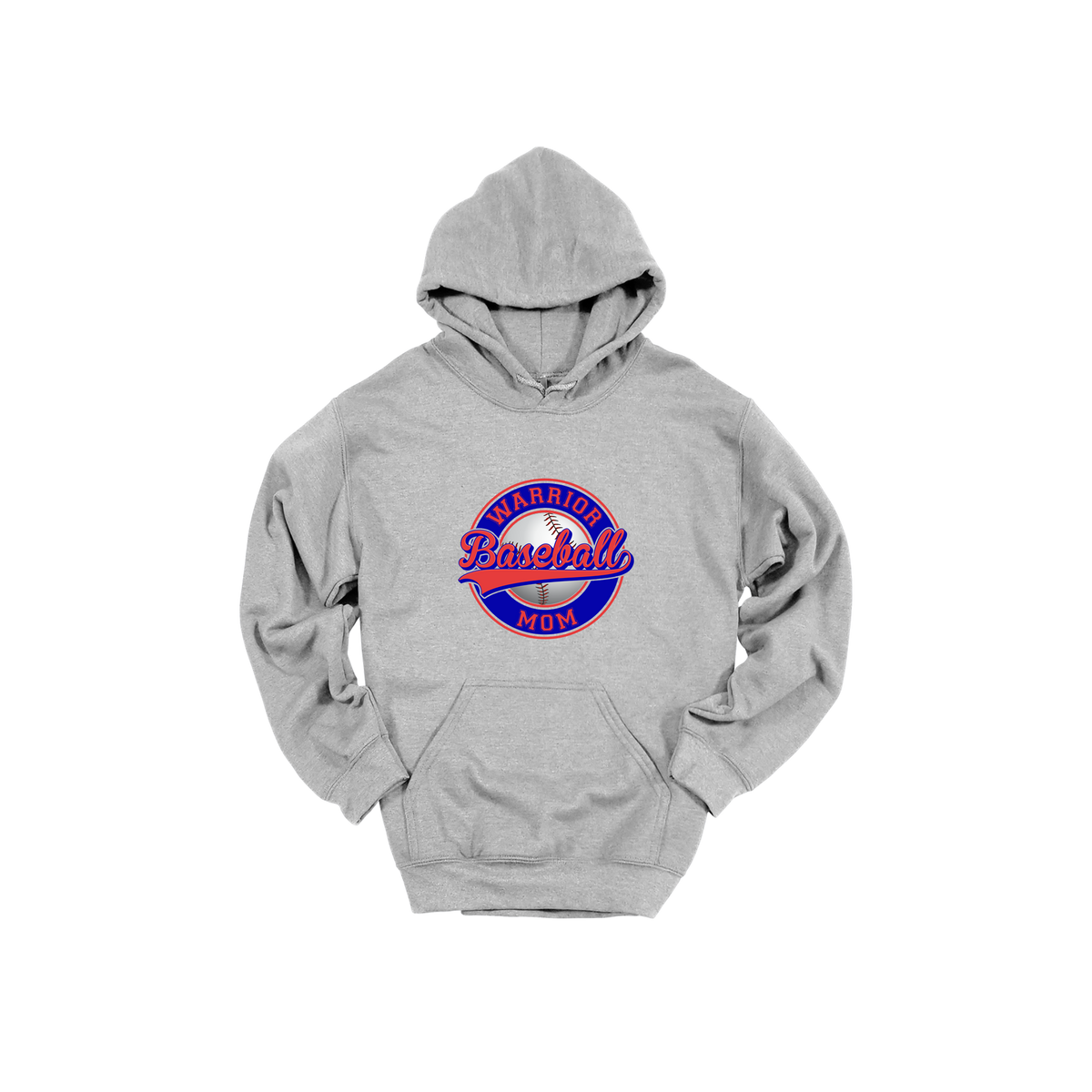 Warrior Baseball Mom design on Sport Gray adult Hoodie, front view.