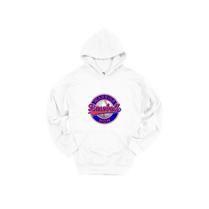Warrior Baseball Mom design on White adult Hoodie, front view.