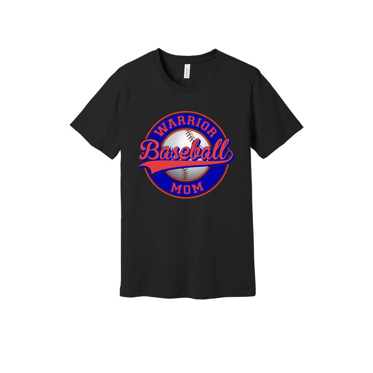 Warrior Baseball Mom design on Black adult T-Shirt, front view.