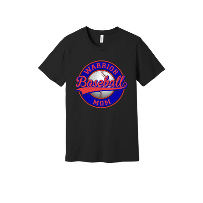 Warrior Baseball Mom design on Black adult T-Shirt, front view.