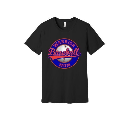 Warrior Baseball Mom design on Black adult T-Shirt, front view.