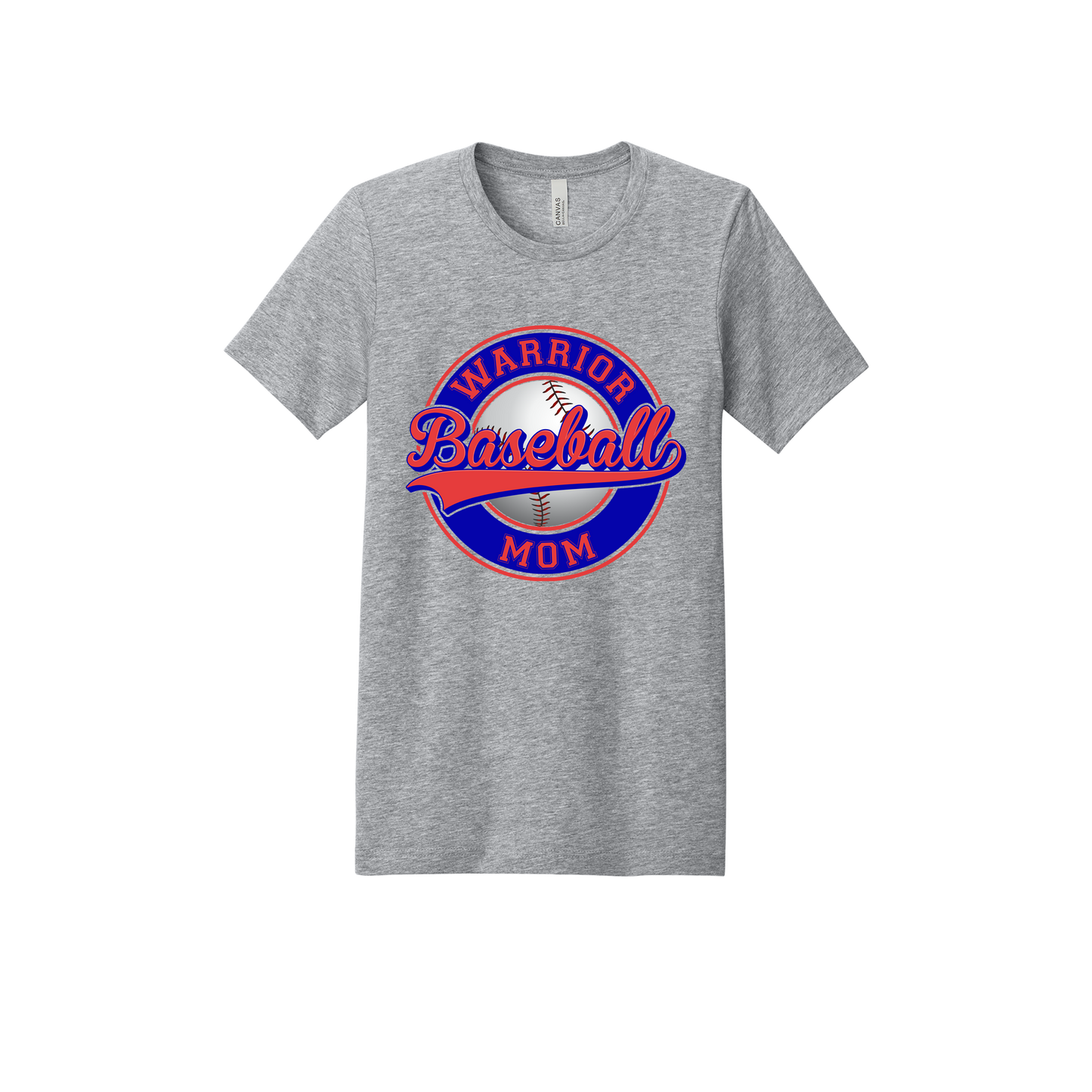 Warrior Baseball Mom design on Heather Athletic Gray adult T-Shirt, front view.