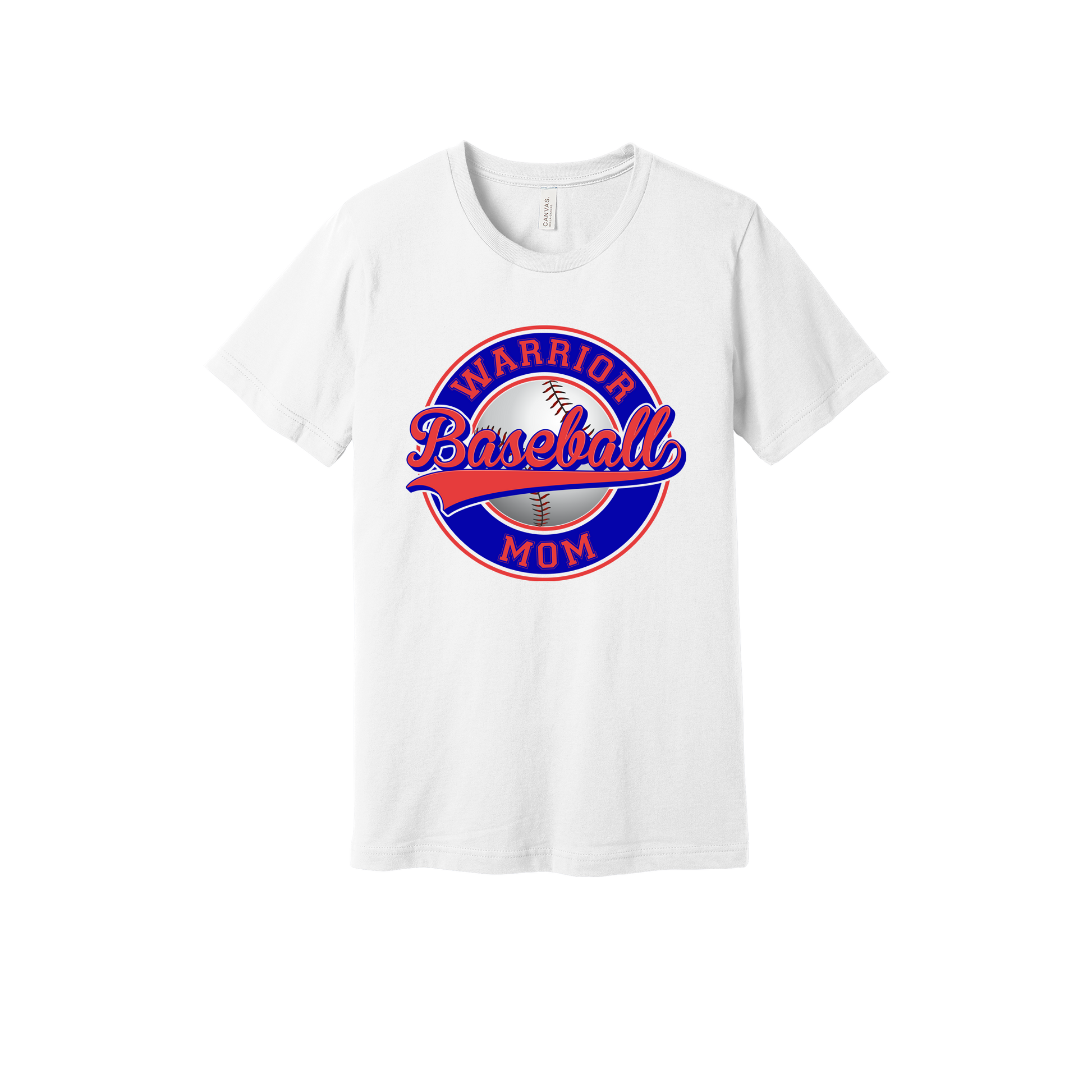 Warrior Baseball Mom design on White adult T-Shirt, front view.