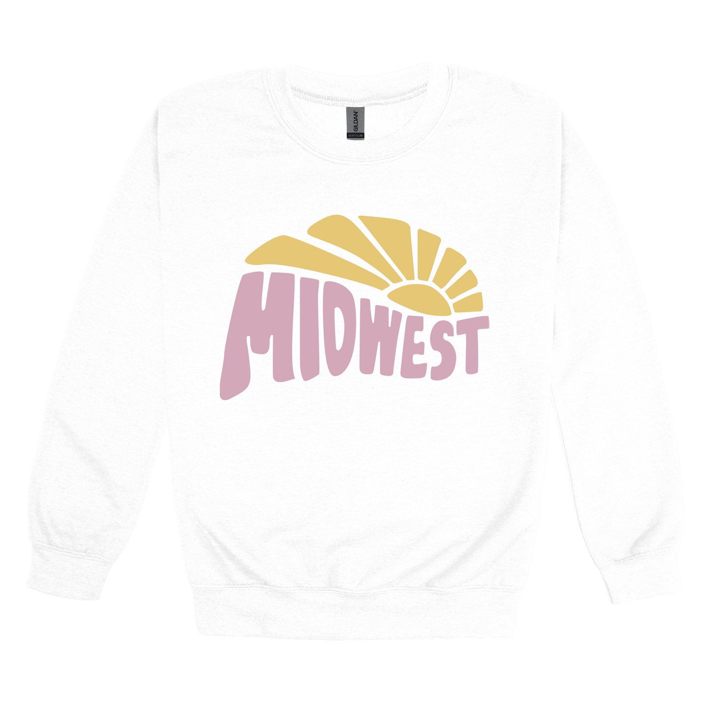Midwest design on White adult Crewneck, front view.
