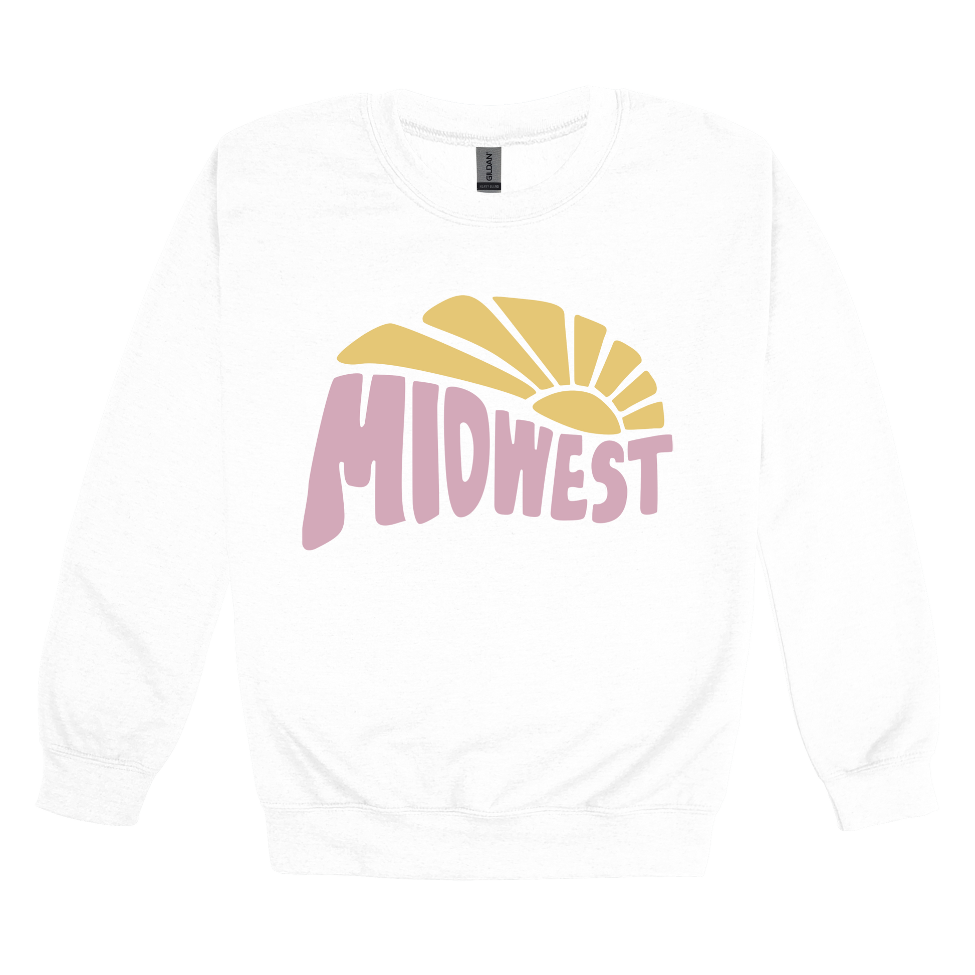 Midwest design on White adult Crewneck, front view.