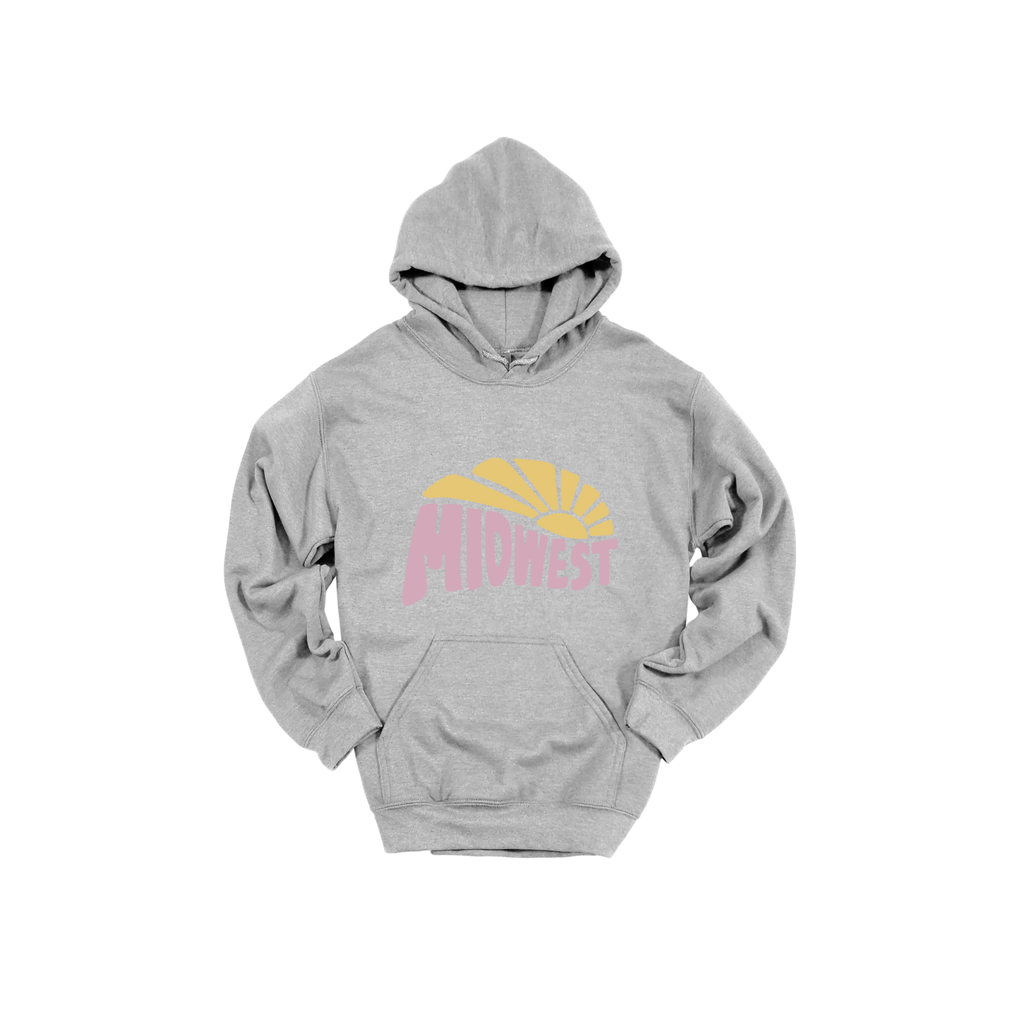 Midwest design on Sport Gray adult Hoodie, front view.