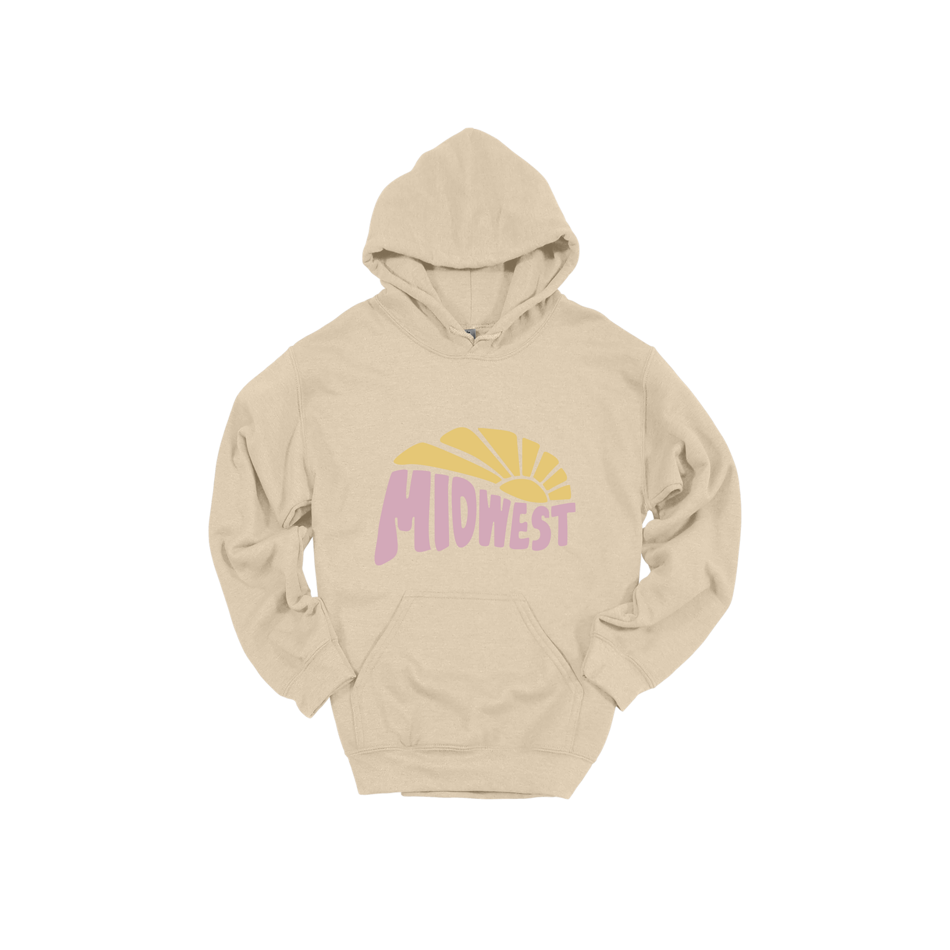 Midwest design on Sand adult Hoodie, front view.